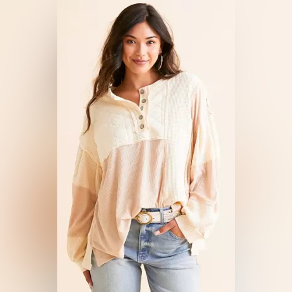 POL NWOT Cream and Tan Henley